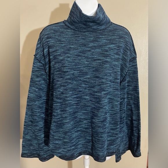 Free People Sunny Days Turtleneck Top  Womens Oversized Space Dyed Blue Medium - Picture 1 of 10